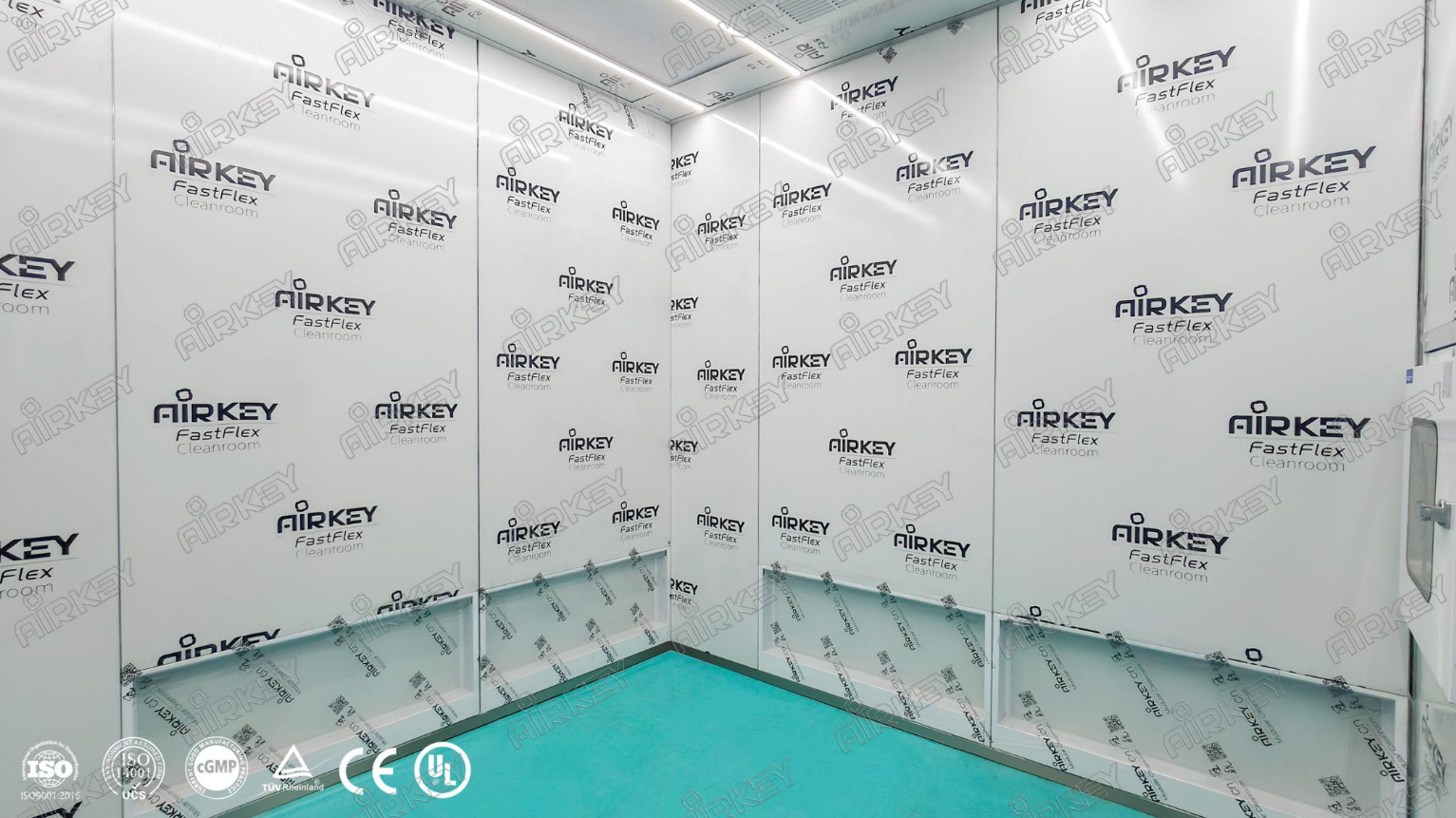 Modular cleanroom with air shower and pass box for medical research